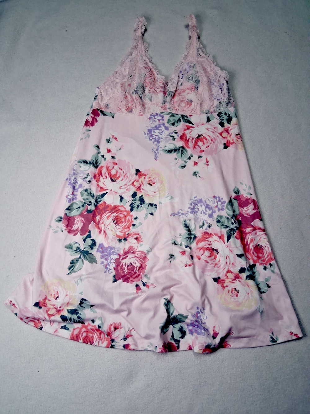 Flora Nikrooz Pink Floral Lace-Trim Chemise